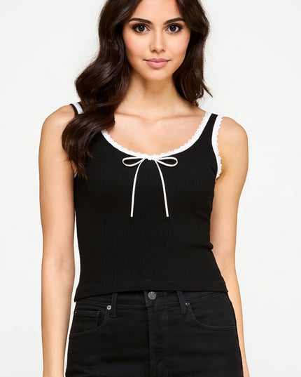 Lace Trim Tank Top – Fitted Stretch Feminine Top