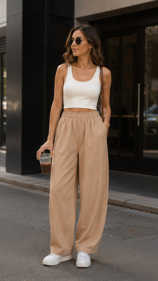 BRL02 Barrel Leg Pants with Elastic Waist – Modern Style