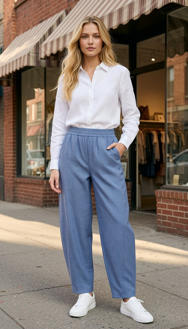 BRL03 Linen-Style Barrel Pants – Effortless Modern Look