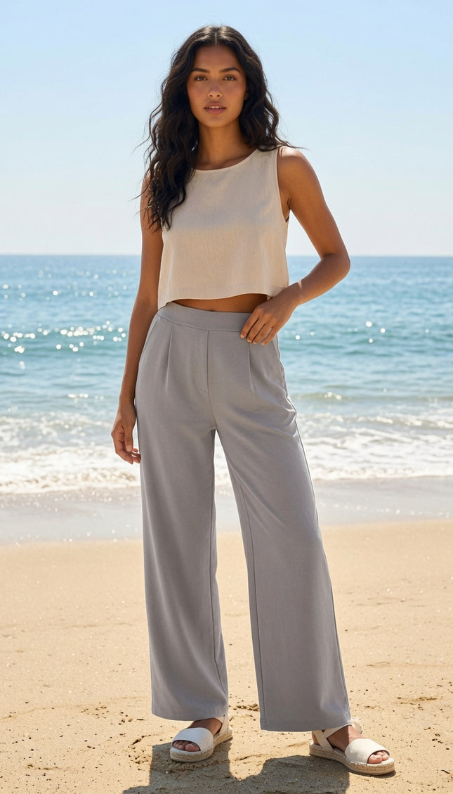 CDP19 Crepe Oversized Pants – Half Elastic Waist Comfort Fit