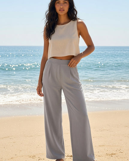 CDP19 Crepe Oversized Pants – Half Elastic Waist Comfort Fit