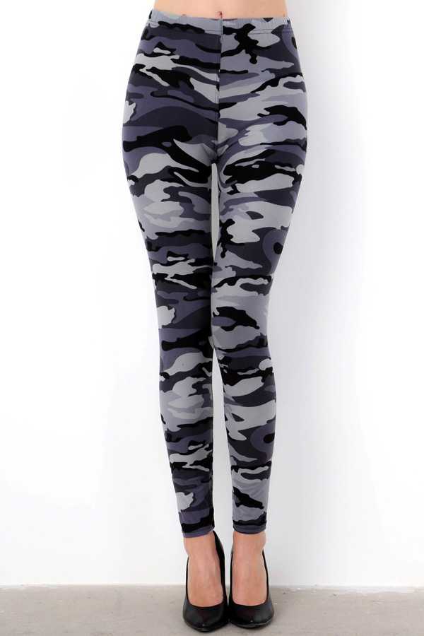 PLUS F120 GREY PLUS SIZE GREY CAMOUFLAGE PRINT LEGGINGS