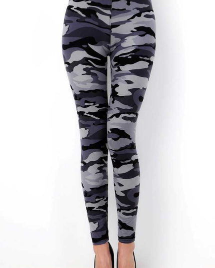 PLUS F120 GREY PLUS SIZE GREY CAMOUFLAGE PRINT LEGGINGS
