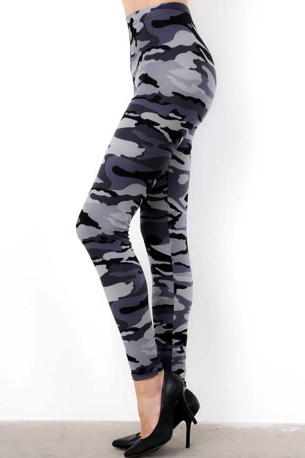 PLUS F120 GREY PLUS SIZE GREY CAMOUFLAGE PRINT LEGGINGS