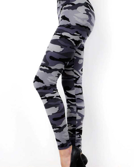 PLUS F120 GREY PLUS SIZE GREY CAMOUFLAGE PRINT LEGGINGS