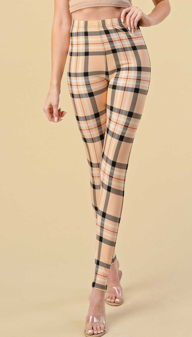 F758 Plaid Print Leggings