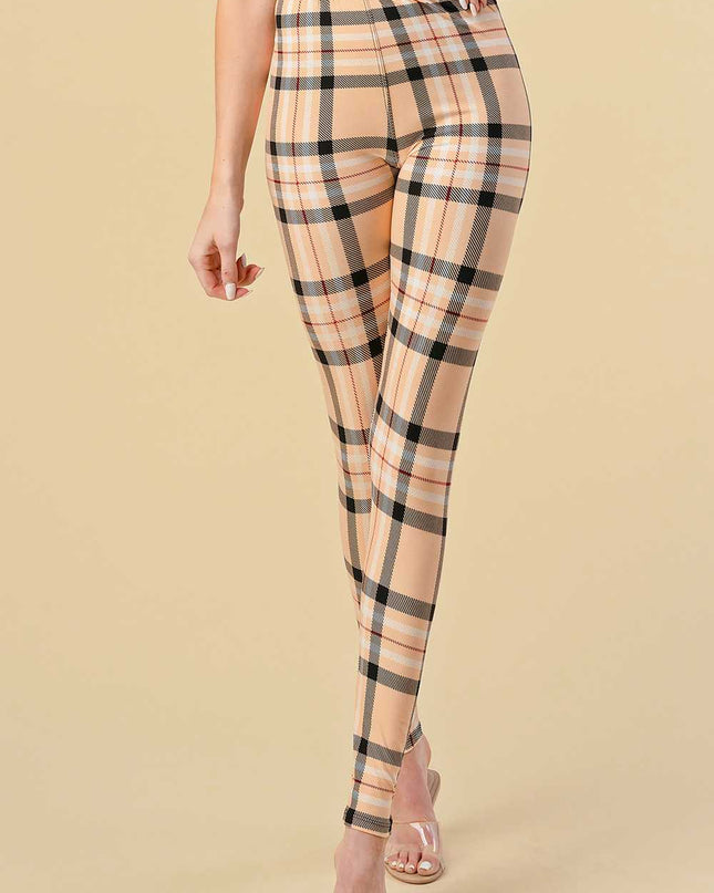 F758 Plaid Print Leggings