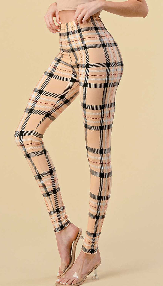 F758 Plaid Print Leggings