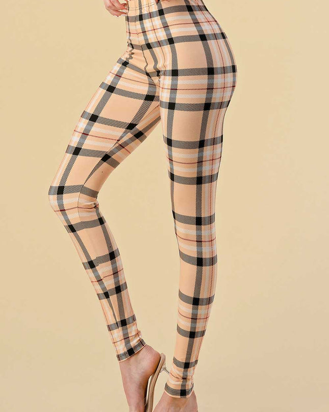 F758 Plaid Print Leggings