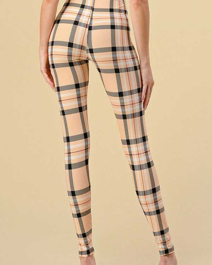 F758 Plaid Print Leggings