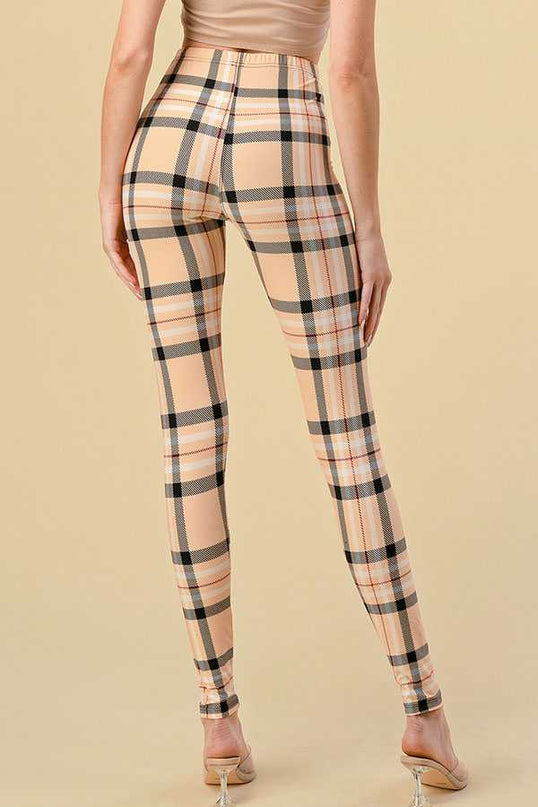 F758 Plaid Print Leggings