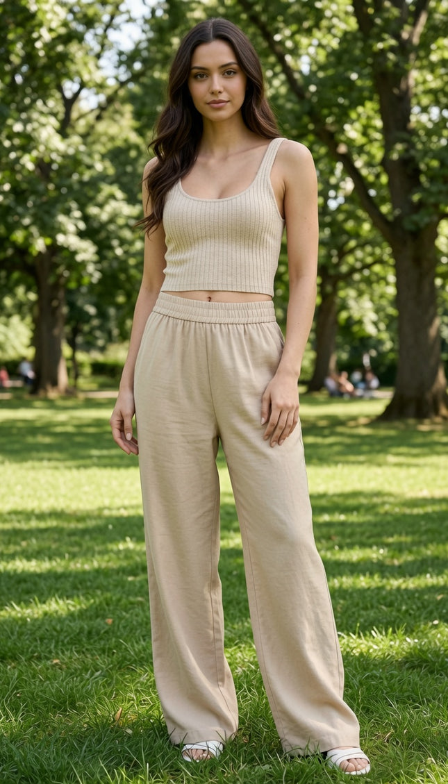 FL01 Wide Leg Pants Linen Blend – High Waist Relaxed Fit