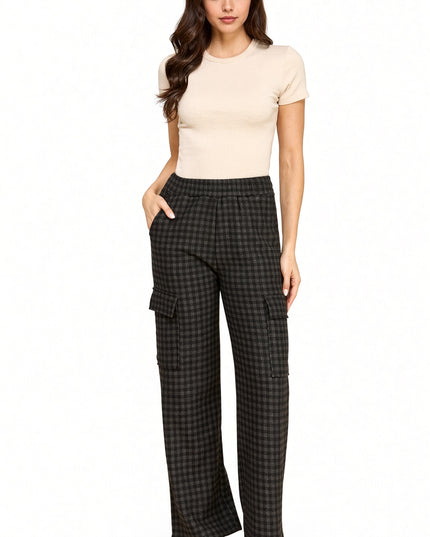 FUR25 Plaid Cargo Pants – Faux Fur Trim Wide Leg Fit