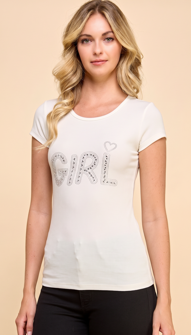 GJT754 Girl Ribbed Tee – Slim Fit Soft Stretch Casual Top