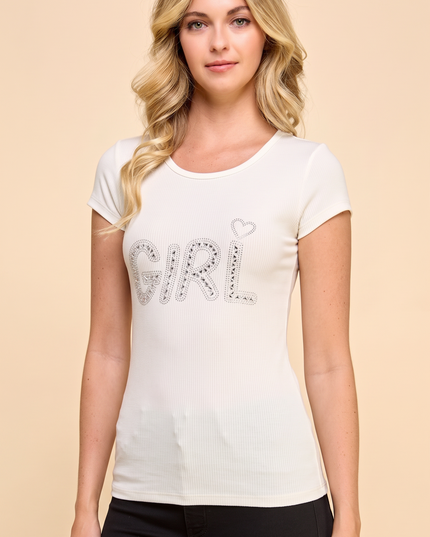 Girl Ribbed Tee – Slim Fit Soft Stretch Casual Top