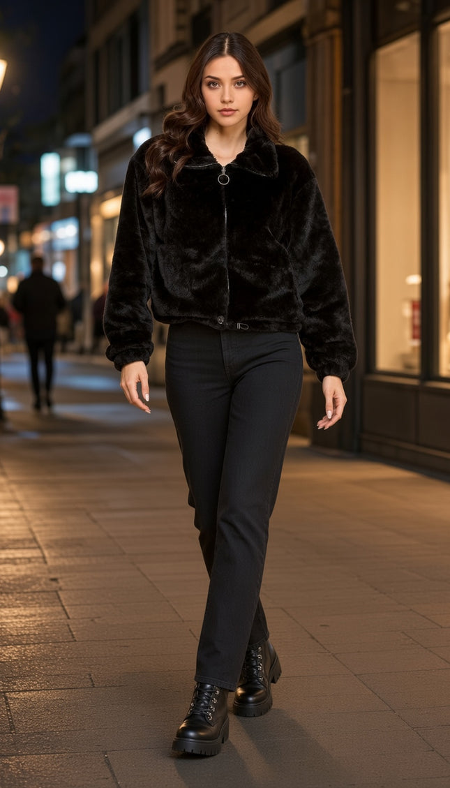 JACKET01-SOLID Faux Fur – Plush Textured Jacket