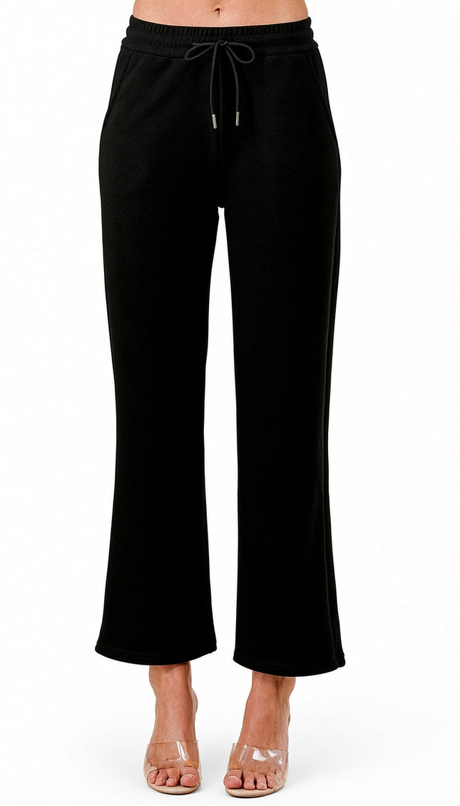 JFS505 Fur Lined Wide Leg Pants – Mid Rise Drawstring Fit