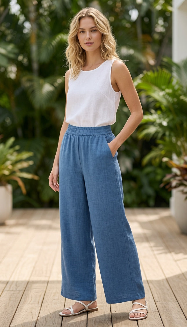 LELIS-02 Linen Wide Leg Pants – Relaxed Fit