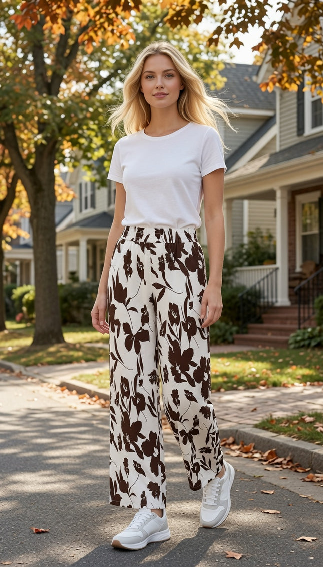 LELIS-07F Floral Print Wide Leg Pants – Relaxed Fit Style