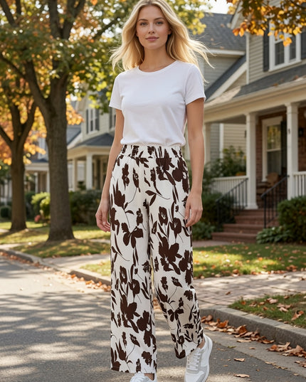 LELIS-07F Floral Print Wide Leg Pants – Relaxed Fit Style