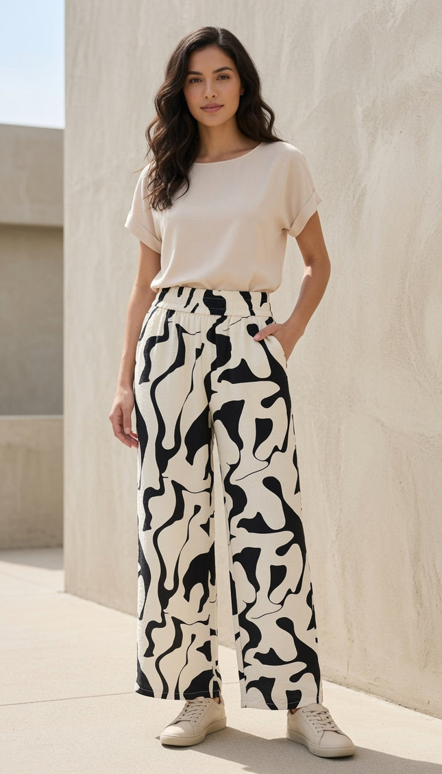 LELIS-15 Abstract Wide Leg Pants – Modern Chic Style