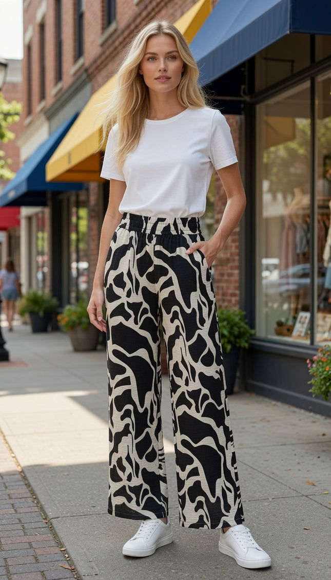 LELIS-17 Printed Wide Leg Pants – Lightweight Comfort Fit