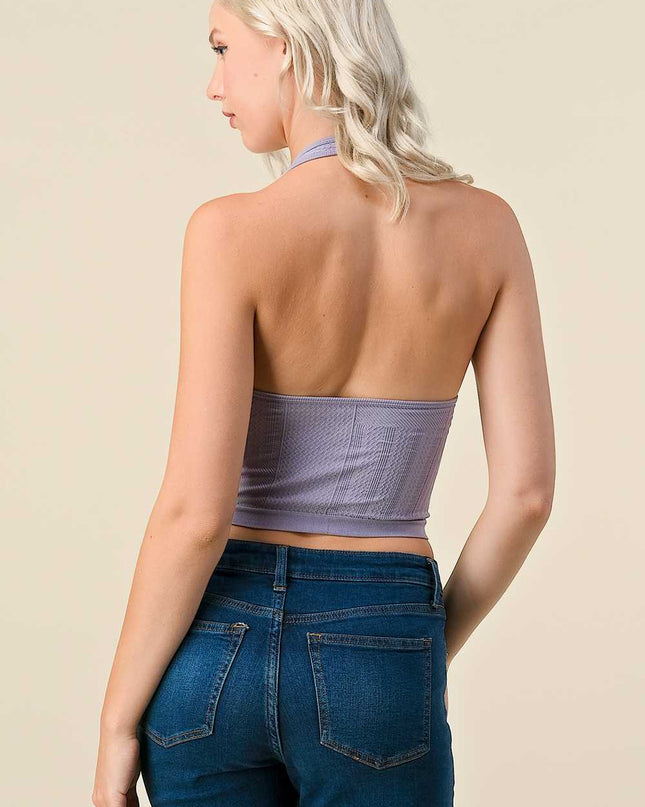 NS-33 Solid Texture Halter With O Ring Zipper Center Crop