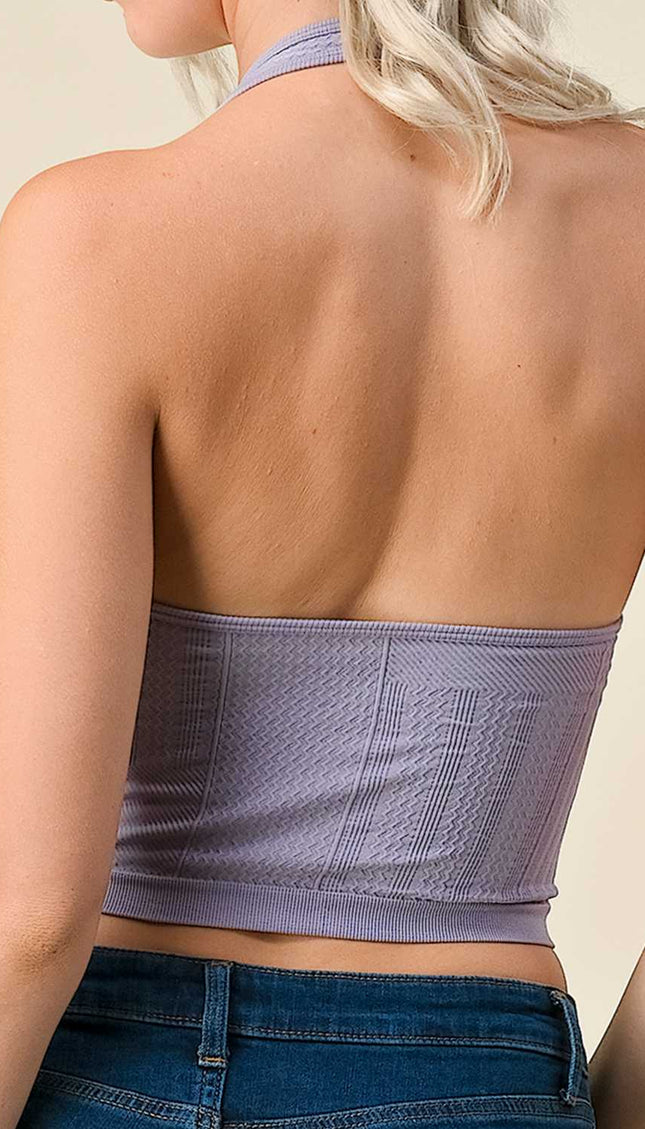 NS-33 Solid Texture Halter With O Ring Zipper Center Crop