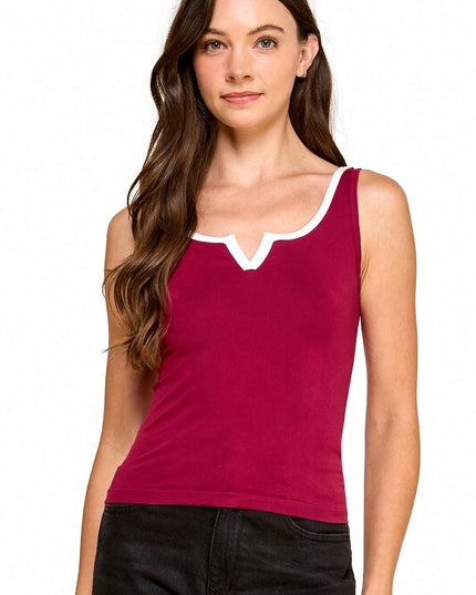 PT39 Notched Neck Tank Top – Fitted Stretch Ribbed Top