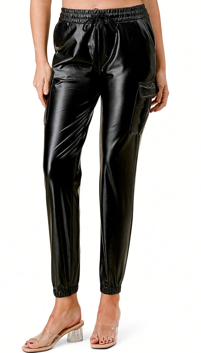 PUJOG501 Vegan Leather – Cargo Wide Leg Pants