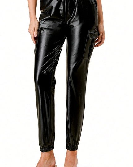 PUJOG501 Vegan Leather – Cargo Wide Leg Pants