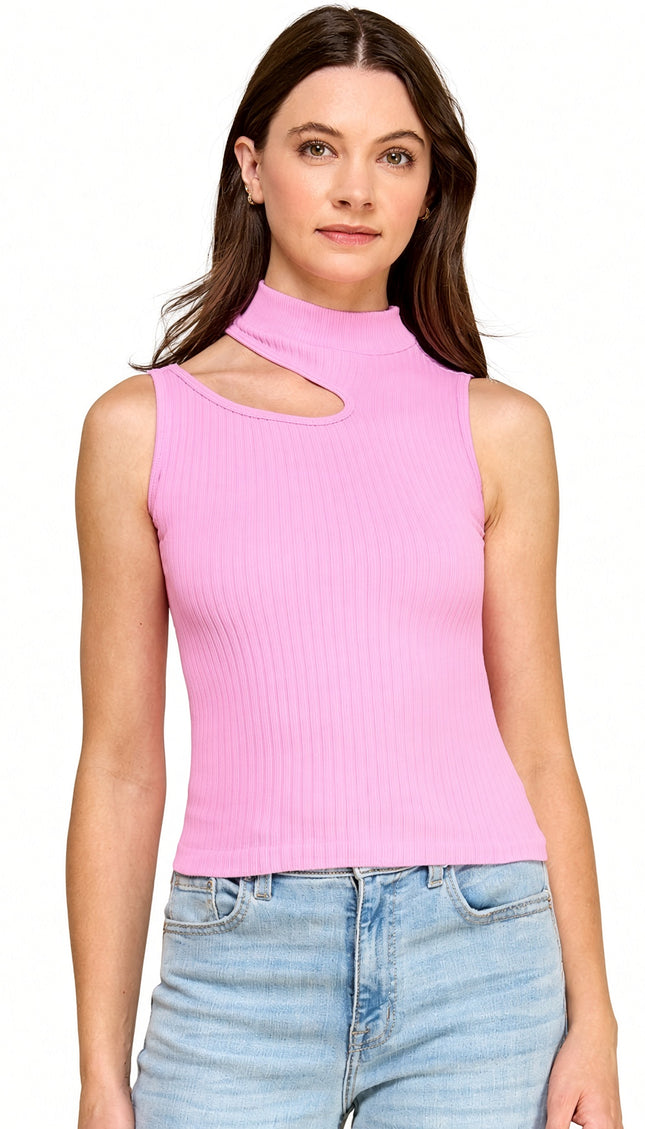 RT1007 RIB CUTOUT MOCK NECK TOP