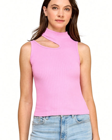 RT1007 RIB CUTOUT MOCK NECK TOP