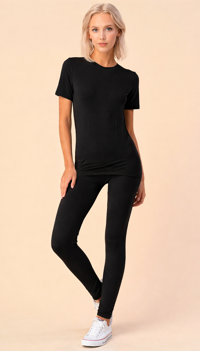 SET-701 SOLID ROUND NECK TOP SET