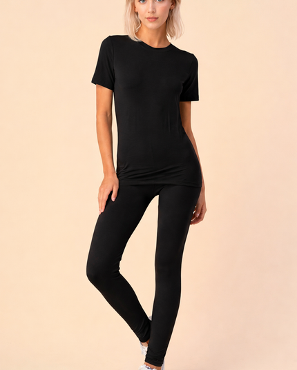 SET-701 SOLID ROUND NECK TOP SET