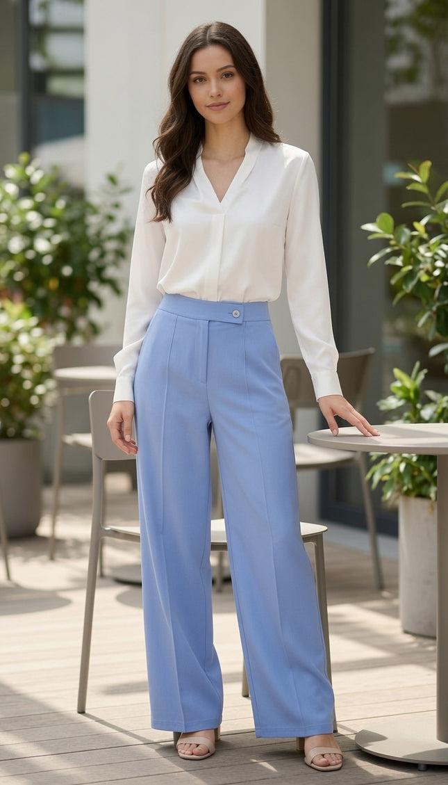 YC39 Button-Trimmed – High Rise Pleated Pants