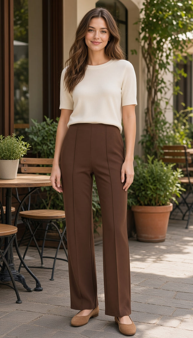 YC405 Pleated – High Rise Straight Leg Pants