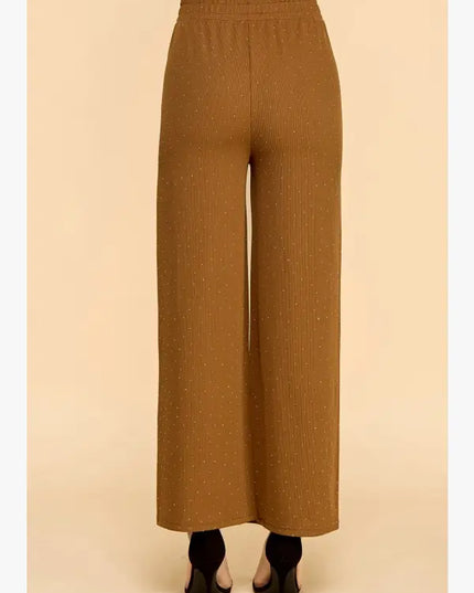 Rhinestone Rib Straight Pants – Slim Fit Stretch Trousers
