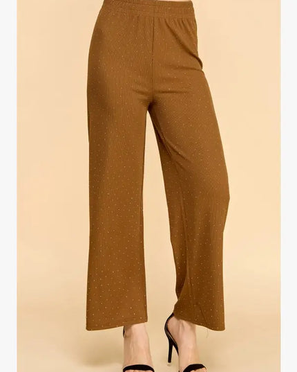 Rhinestone Rib Straight Pants – Slim Fit Stretch Trousers