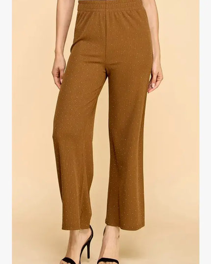 Rhinestone Rib Straight Pants – Slim Fit Stretch Trousers