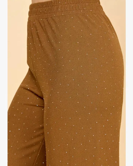 Rhinestone Rib Straight Pants – Slim Fit Stretch Trousers