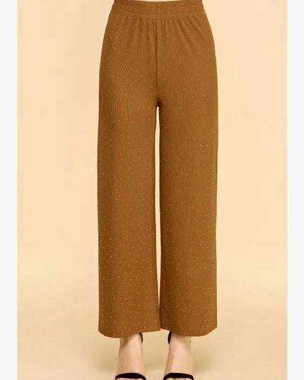 Rhinestone Rib Straight Pants – Slim Fit Stretch Trousers